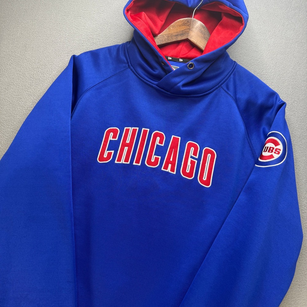 Chicago Cubs Hoodie New Era Mens Medium Blue Red Polyester Active Pullover MLB